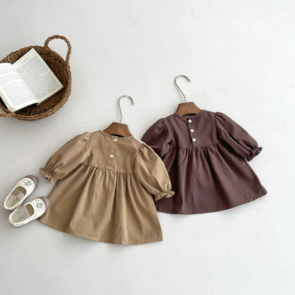 Retro Bow Collar Dress – Long-Sleeve Princess Dress for Girls