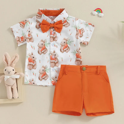 Toddler Baby Boy Summer Set – Short Sleeve Button Down Shirt & Shorts, Gentleman Outfits