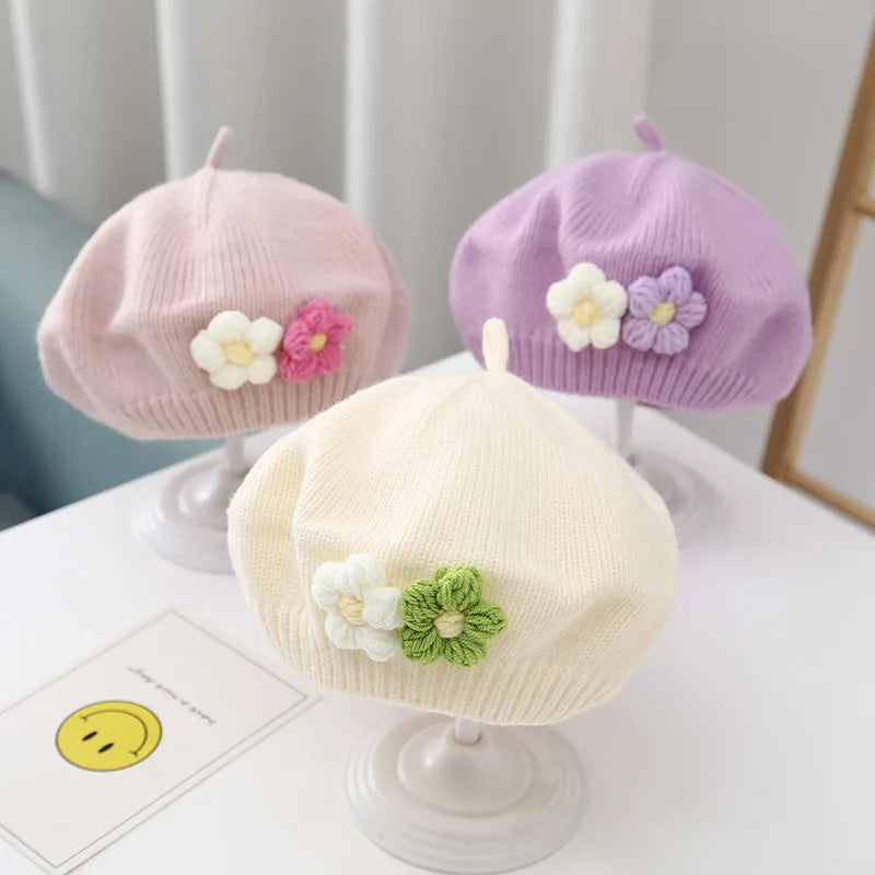 Floral Knit Beret – Cozy & Stylish for Little Ones