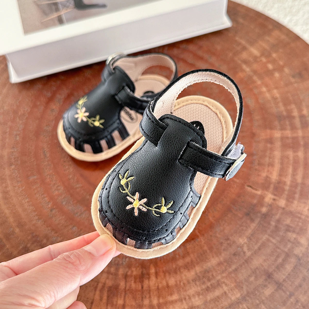 Floral Embroidered Infant Sandals – Soft & Breathable First Walkers