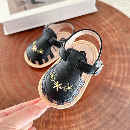 Floral Embroidered Infant Sandals – Soft & Breathable First Walkers