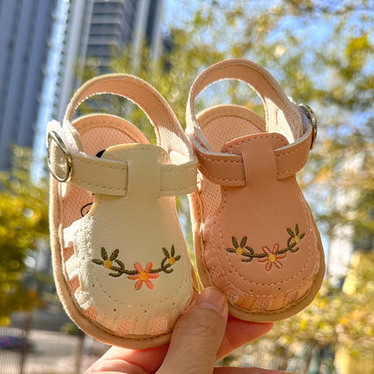 Floral Embroidered Infant Sandals – Soft & Breathable First Walkers